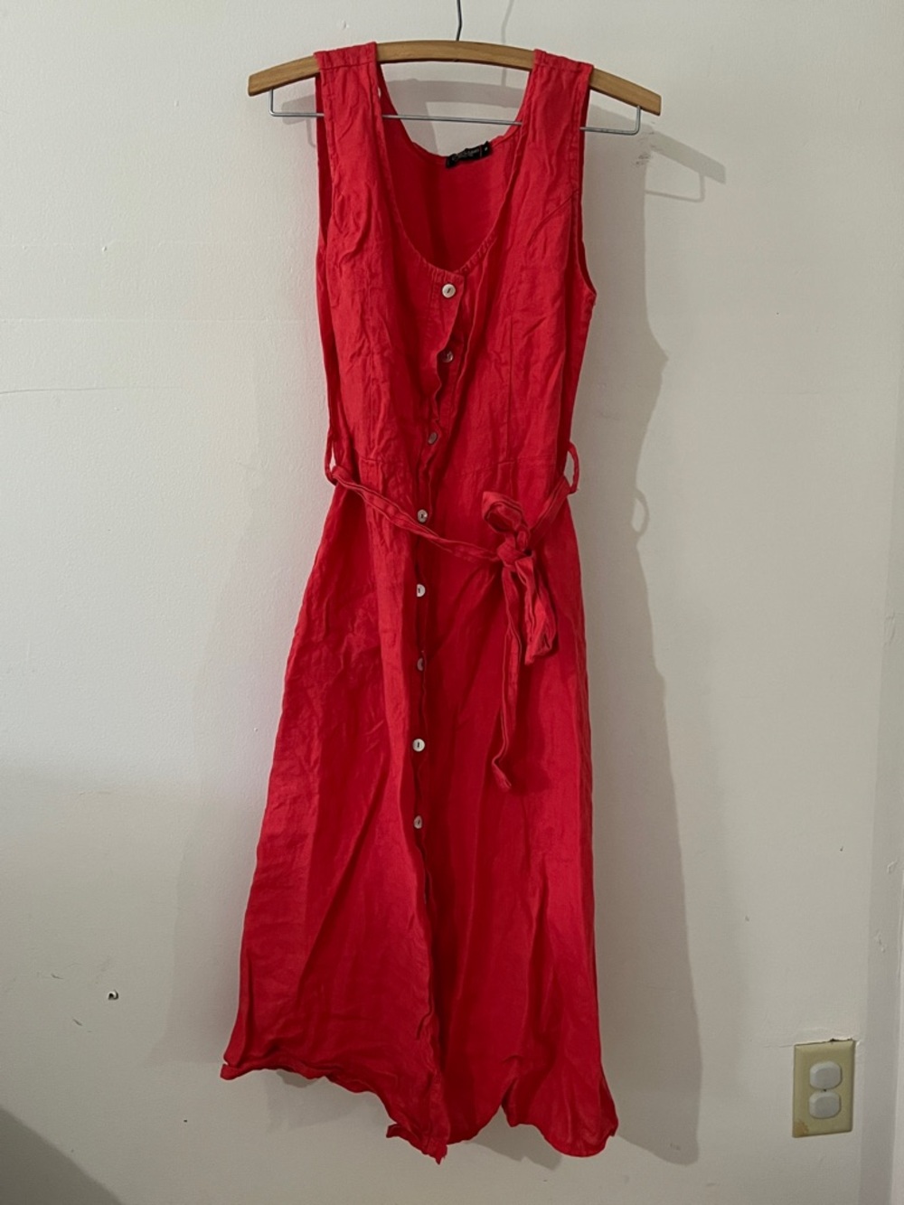 Red linen midi dress made in Italy